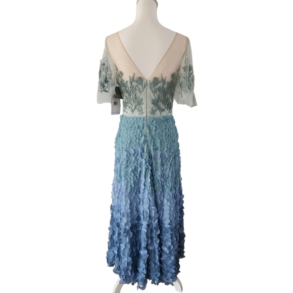 Theia NWT $1449 Odette Ombré Petal Dress Gown in Jade Blue Green Teal size 6 - Picture 8 of 16